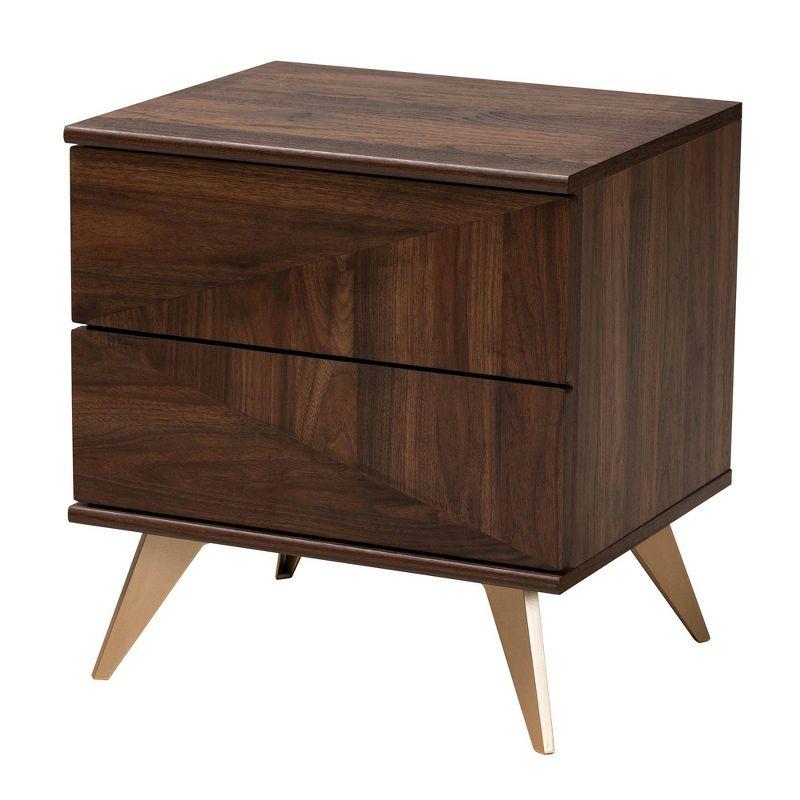 Graceland Walnut Brown 2-Drawer Nightstand with Gold Cone Legs