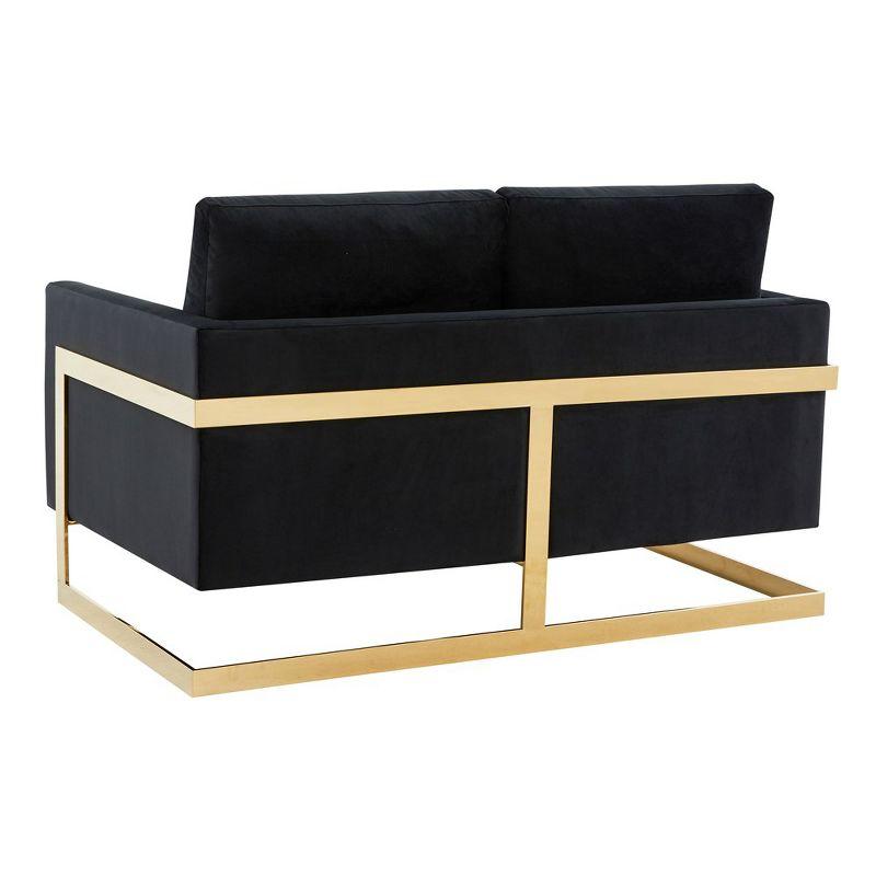 LeisureMod Lincoln Mid-Century Modern Upholstered Velvet Loveseat with Gold Frame