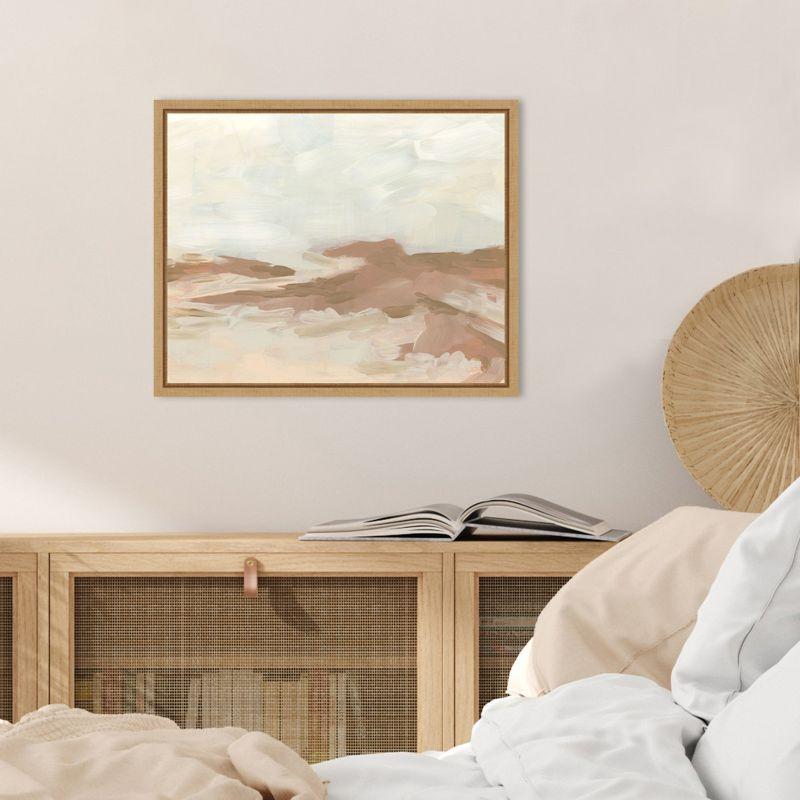 Neutral Earth Tones Abstract Canvas Wall Art in Maple Frame