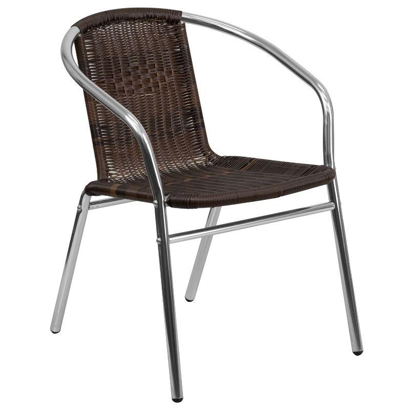 Elegant Silver Aluminum & Dark Brown Rattan Indoor-Outdoor Dining Chair