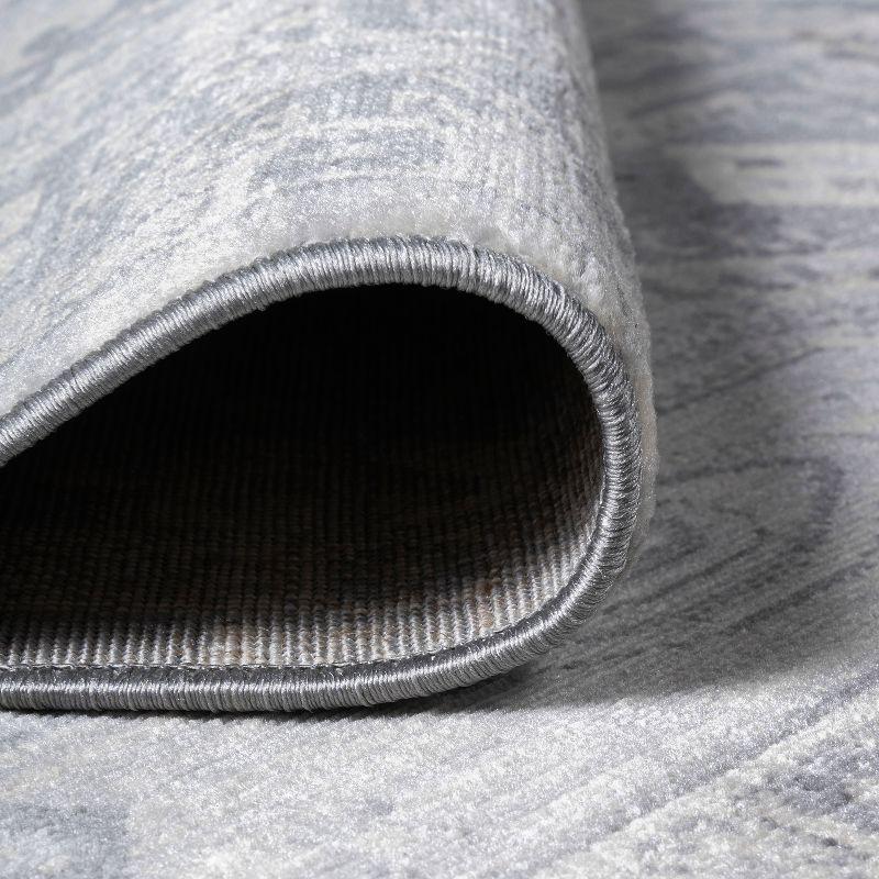 6' Square Modern Persian Vintage Medallion Area Rug, Light Gray - JONATHAN Y