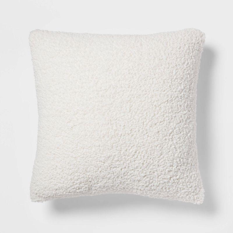 Euro Traditional Cozy Faux Shearling Fur Decorative Throw Pillow Cream - Threshold™: Indoor Square Cushion, OEKO-TEX Certified