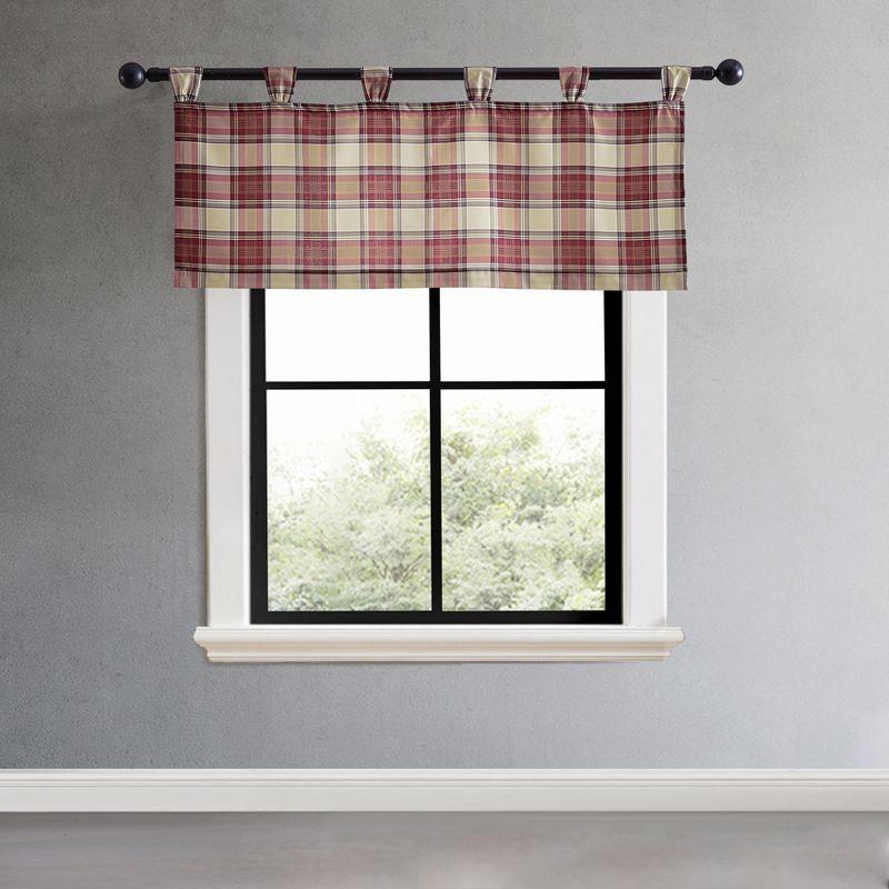 Edgewood Plaid Red Polyester Tab Top Window Valance