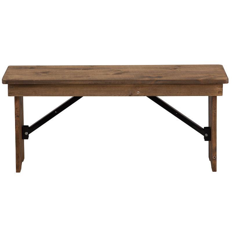 Merrick Lane 40" x 12" Antique Rustic Solid Pine Folding Farmhouse Style Bench