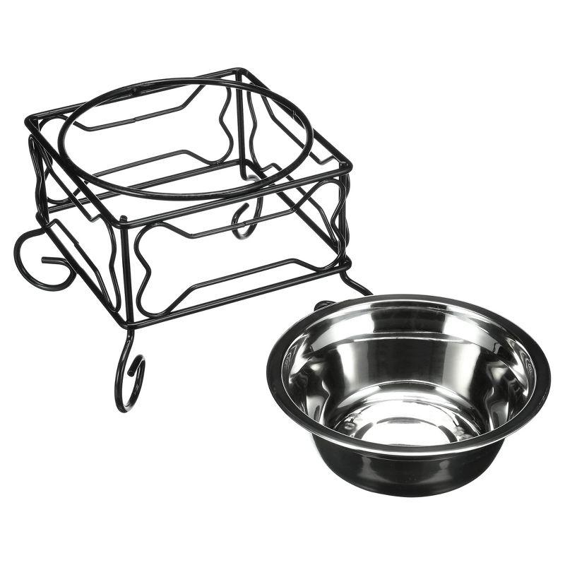 YML 7-Inch Wrought Iron Stand with Single Stainless Steel Bowl - Size: Medium (6.75 inches H x 8.25 inches W x 8.25 inches D)