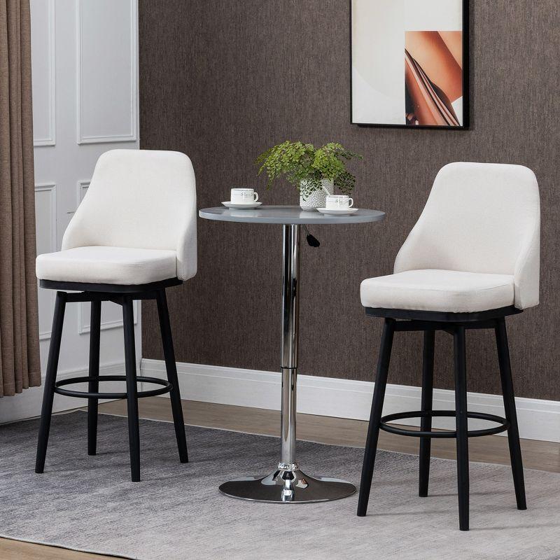 Cream White Swivel Barstools with Steel Legs and Footrest - Set of 2