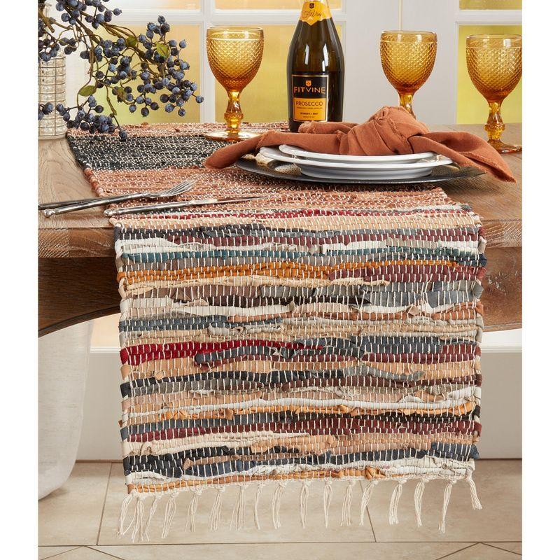 Saro Lifestyle Table Runner With Striped Chindi Multicolor Design, Multicolored, 16" x 72"