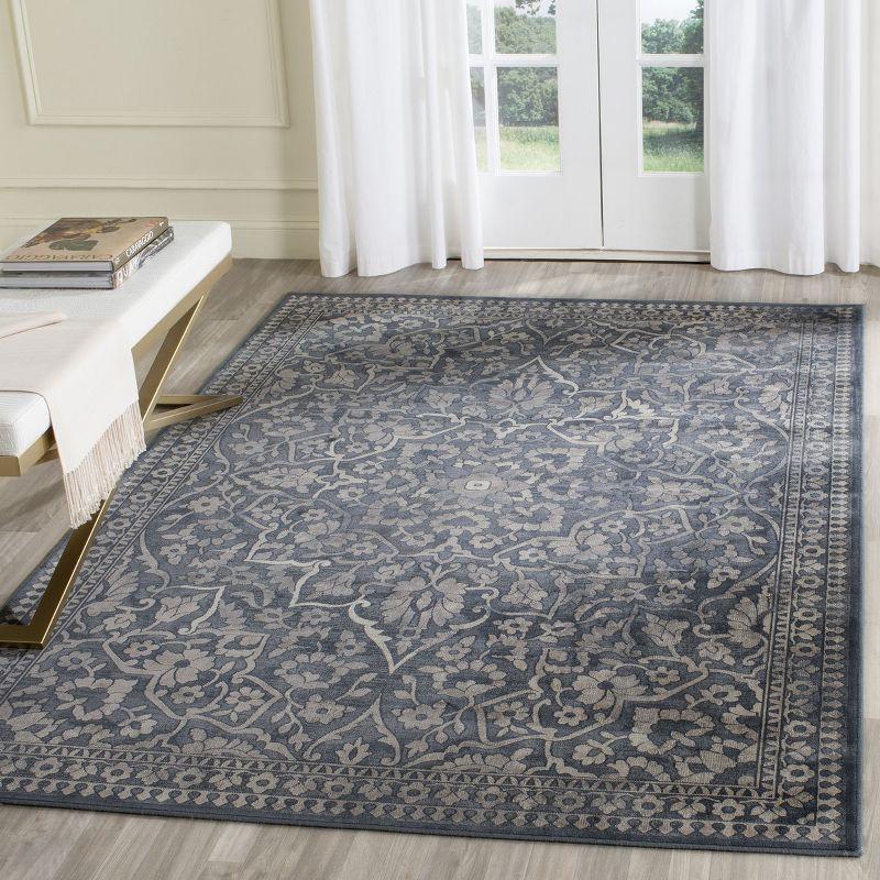 Elegant Vintage-Inspired Blue and Light Grey Viscose Area Rug - 3'3" x 5'7"