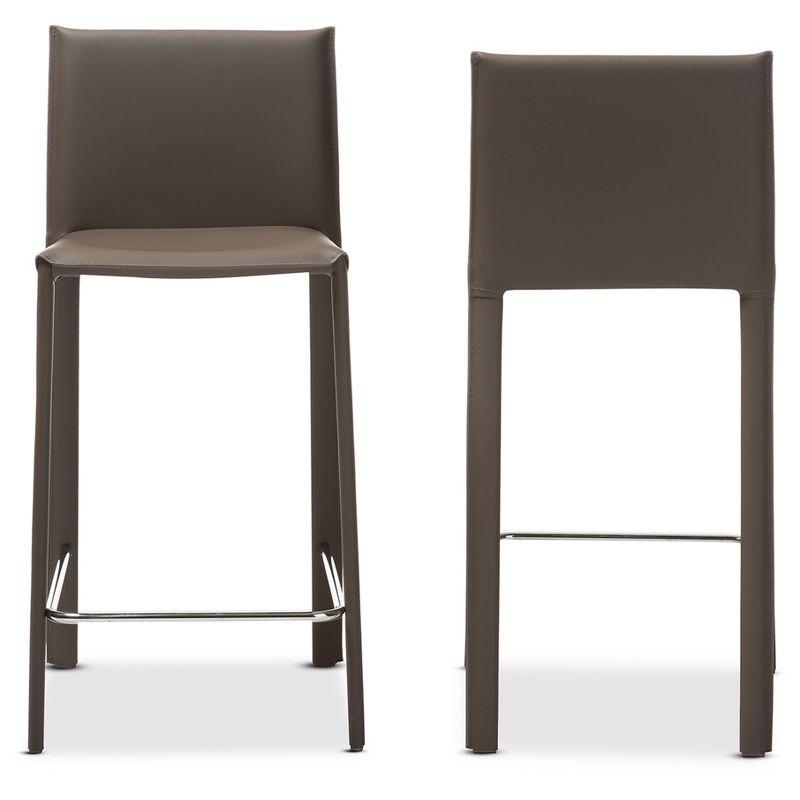 Crawford Contemporary Taupe Leather & Metal Counter Height Barstools, Set of 2