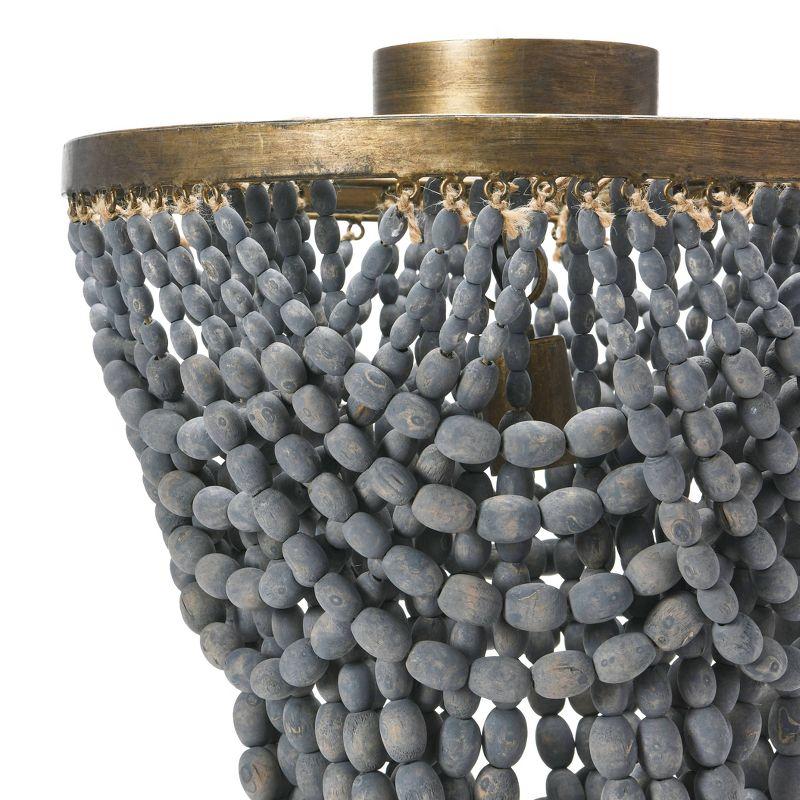 Storied Home 2-Tier Draped Wood Bead Semi-Flush Mount Ceiling Light Gray: ETL & UL Listed, Iron Body