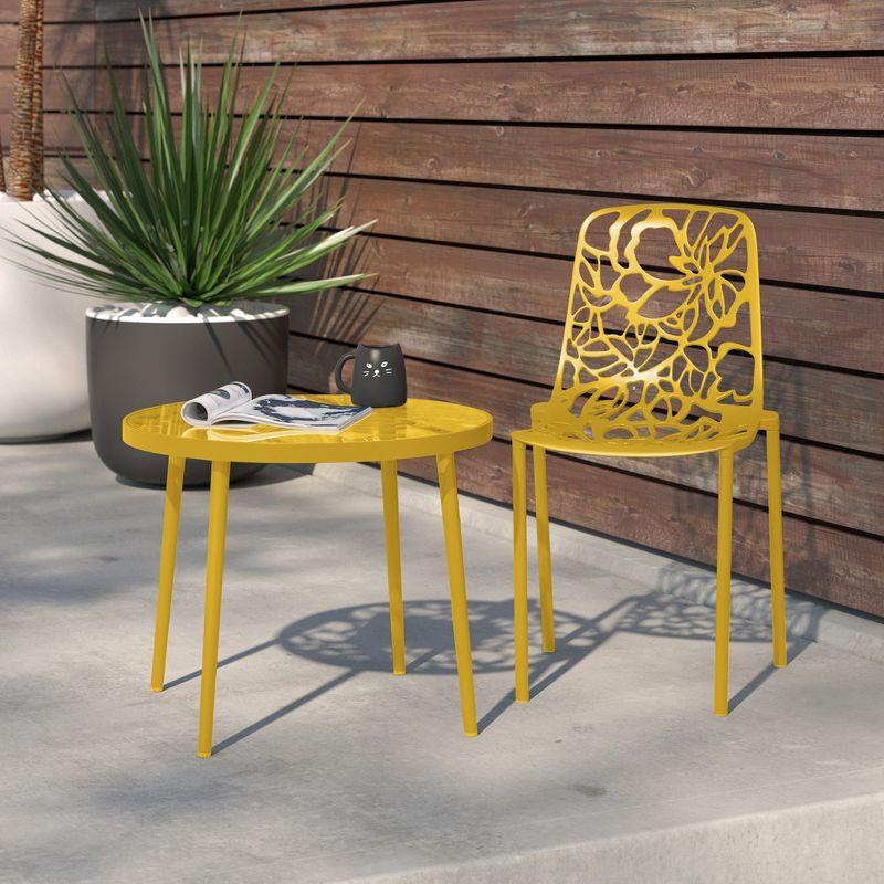 LeisureMod Devon Modern Aluminum Outdoor Stackable Dining Chair, Yellow