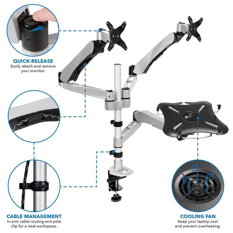 Mount-It! Monitor & Laptop Desk Stand, Fits Two Computer Monitors & One Laptop, Up To 27 Inch Monitors & 17 Inch Notebooks, Full Motion w/ Vented Tray