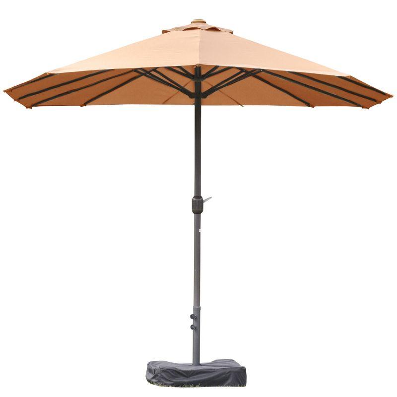 Outsunny Patio Umbrella 15' Steel Rectangular Outdoor Double Sided Market with base, Sun Protection & Easy Crank for Deck Pool Patio, Coffee