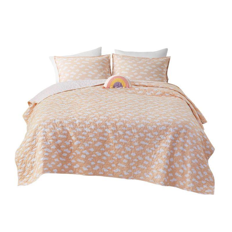 Intelligent Design Kids Dawn Sunshine Clouds Yellow/Coral 100% Cotton Reversible Quilt Set Twin