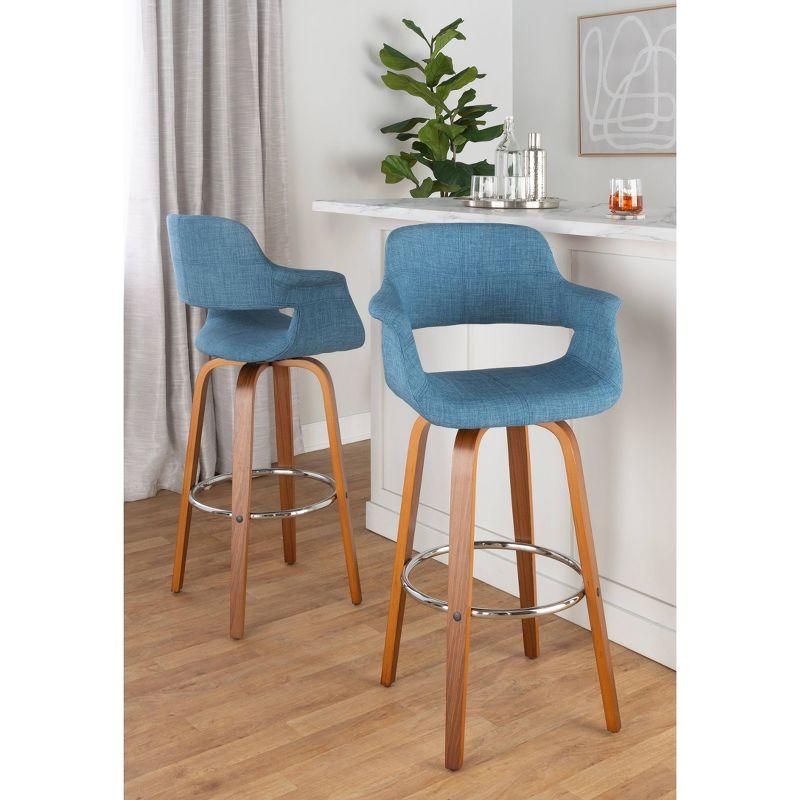 Vintage Flair Blue Walnut Chrome Swivel Bar Stool Set