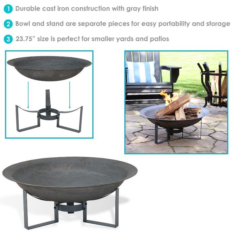 Sunnydaze Outdoor Camping or Backyard Cast Iron with Heat Resistant Finish Modern Round Fire Pit Bowl with Stand - 23" - Bronze