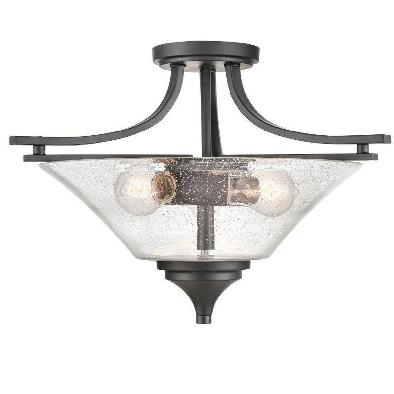 Natalie 19" Rubbed Bronze Semi-Flush Mount Ceiling Light with Glass Shade