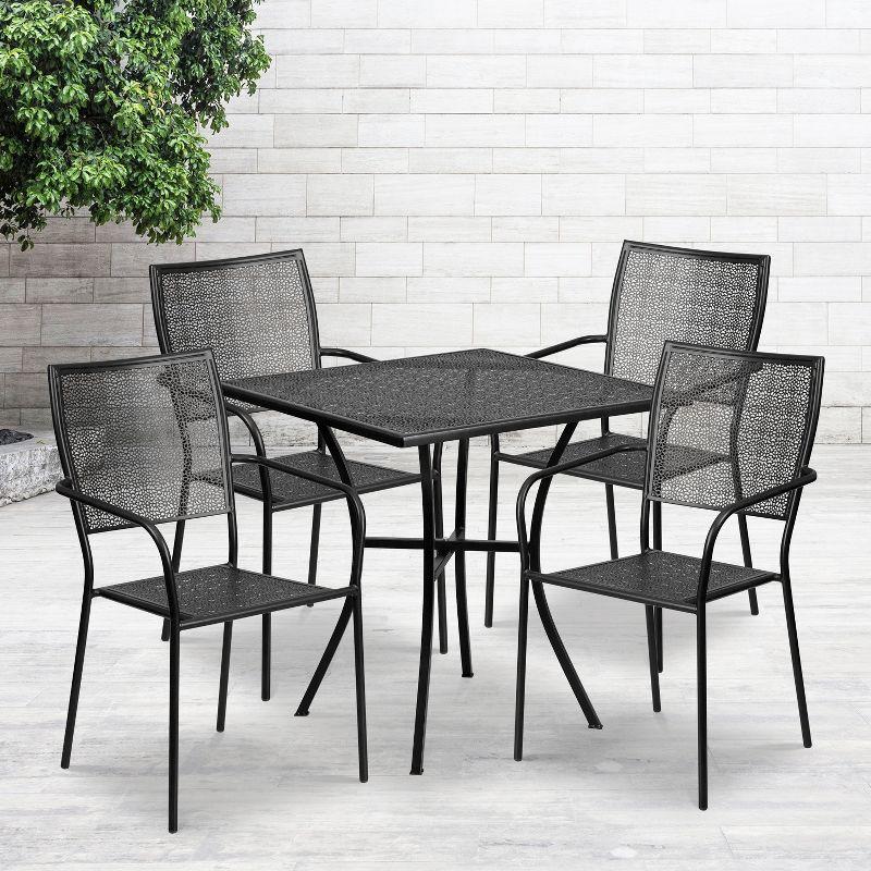 Lark Manor™ Meranda Commercial Grade 28" Square Indoor-Outdoor Steel Patio Table Set with 4 Square Back Chairs