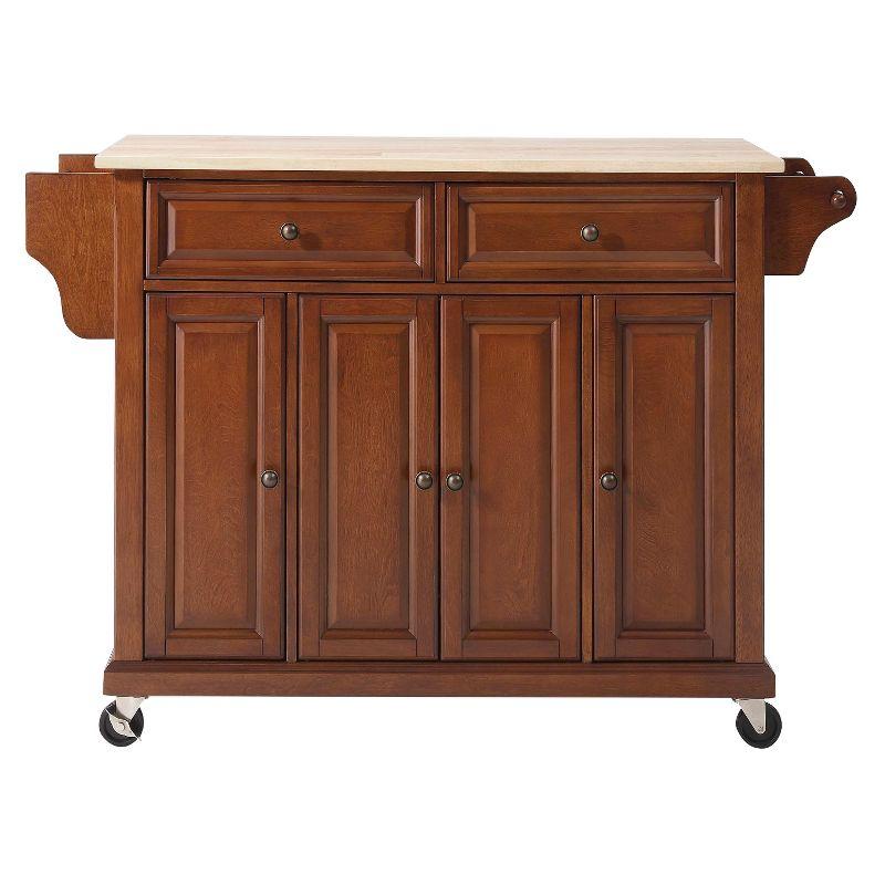 Crosley Natural Wood Top Kitchen Cart - Cherry: Hardwood Frame, Adjustable Shelves, Casters