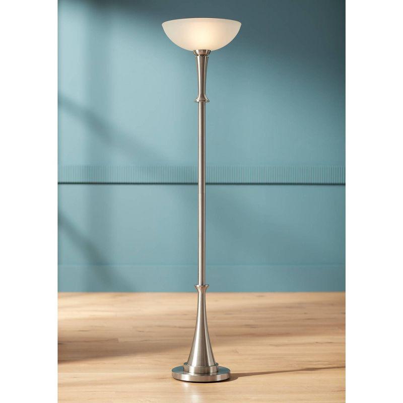 Possini Euro Design Burbank Modern 70" Tall Standing Floor Lamp Large Torchiere Foot Dimmer Switch Silver Metal Brushed Nickel Finish Living Room