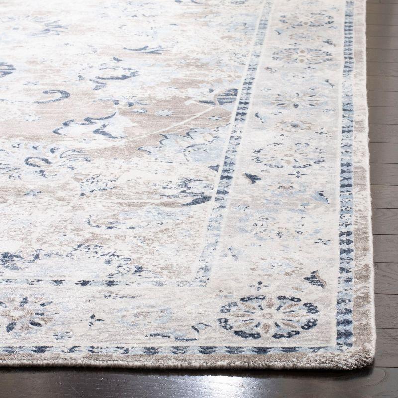 Handmade Blue and Charcoal Viscose 8' x 10' Area Rug