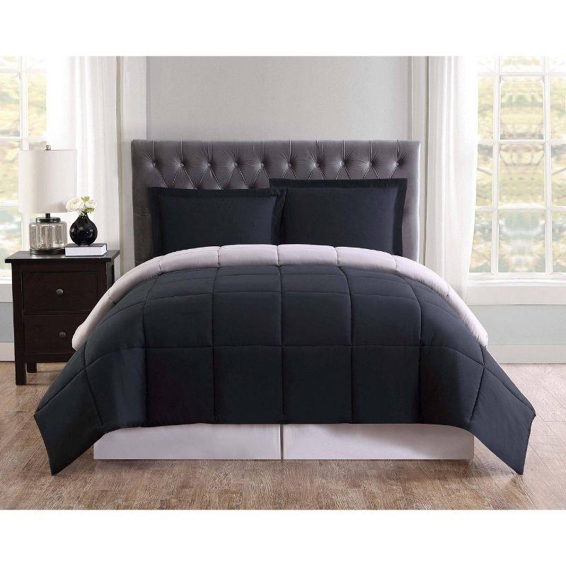 Full Black and Grey Reversible Microfiber Comforter Set