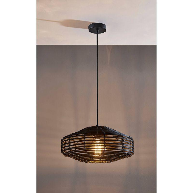 7" Kingston Pendant Ceiling Light Black - Adesso: Bohemian Rattan Design, Vintage Bulb Included