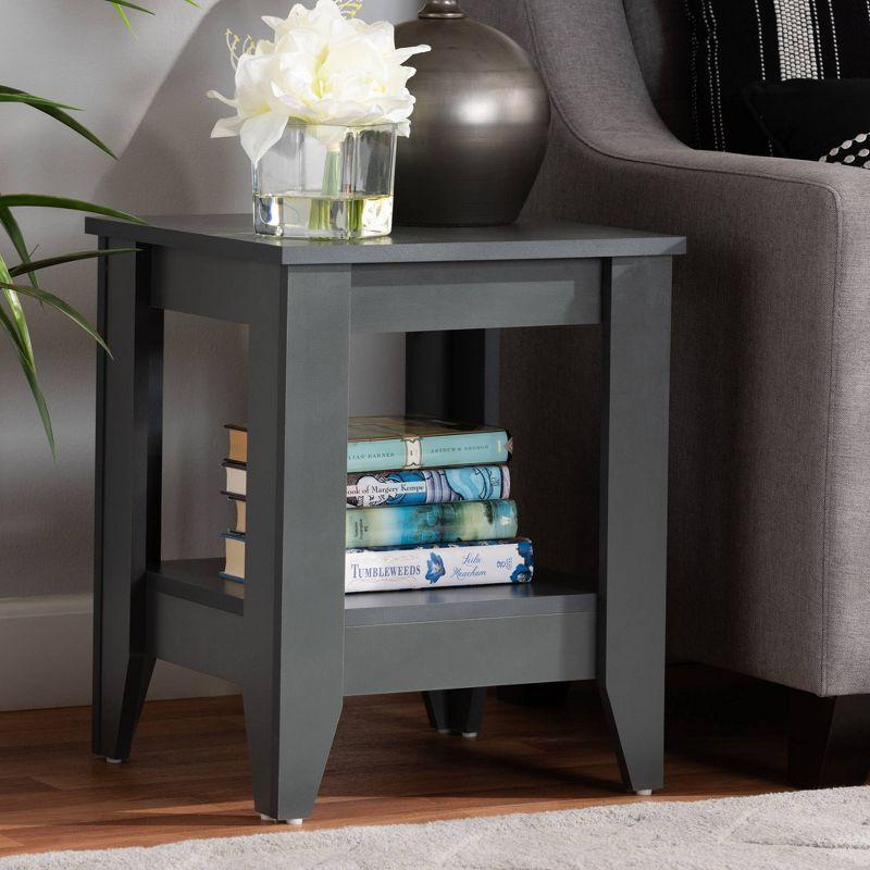 Audra Compact Square Grey Wood End Table with Shelf