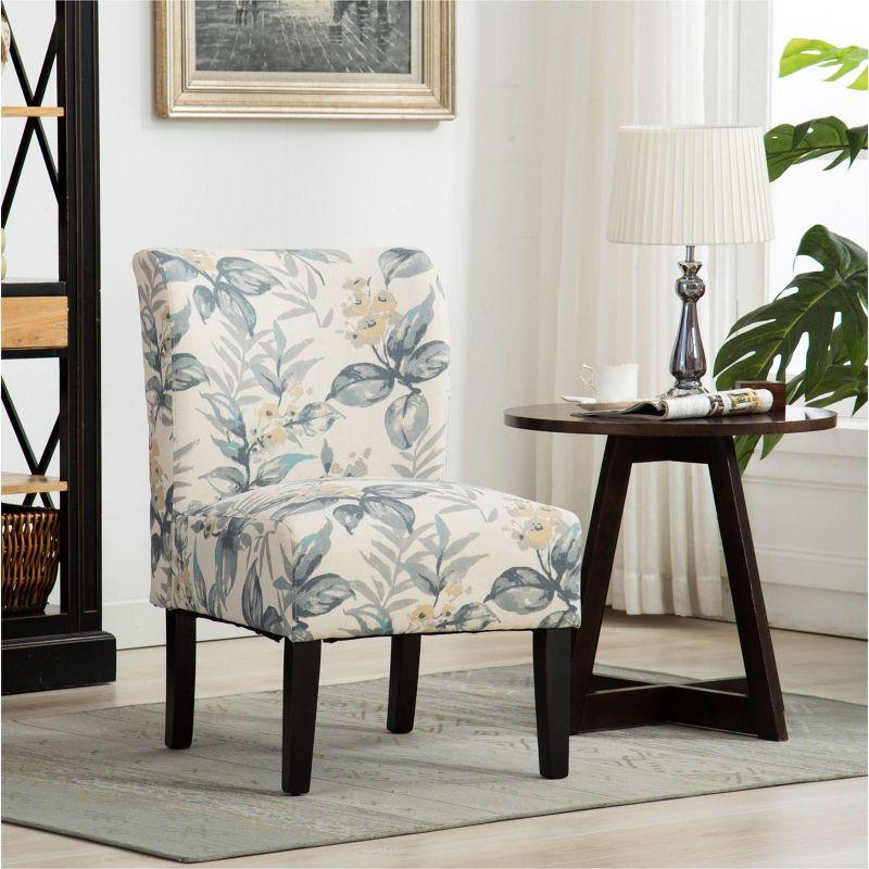 Roundhill Furniture Capa Fabric Armless Contemporary Accent Chair Blue Leaves