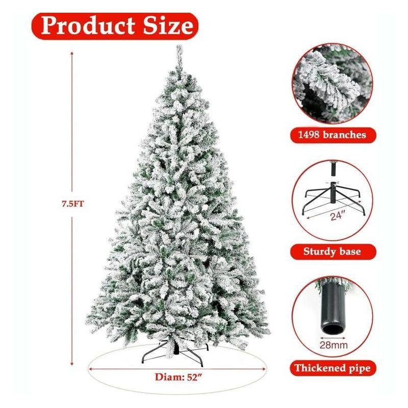 7.5ft Snow Flocked Hinged Artificial Christmas Tree, White