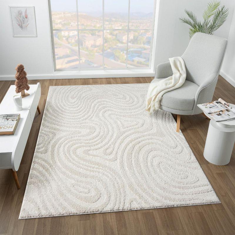 Cream Geometric Swirl 8' x 10' Synthetic Area Rug