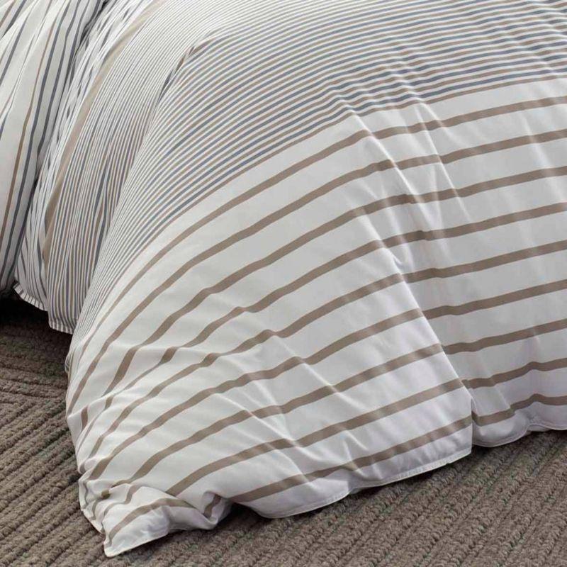 Full/Queen Sandstone and Ivory Cotton Stripe Duvet Cover Set