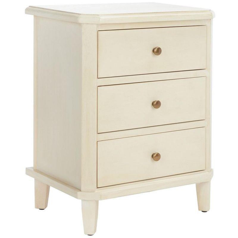 Transitional White Wood & Metal Nightstand with 3 Storage Drawers