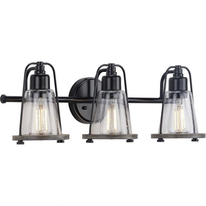 Progress Lighting Conway 3-Light Bath Vanity Light, Steel, Matte Black, Clear Seeded Glass Shade