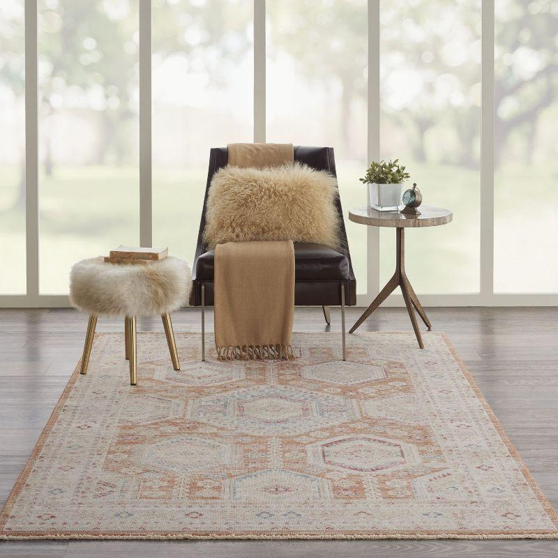 Brick and Blue Hand-knotted Synthetic Vintage Rug