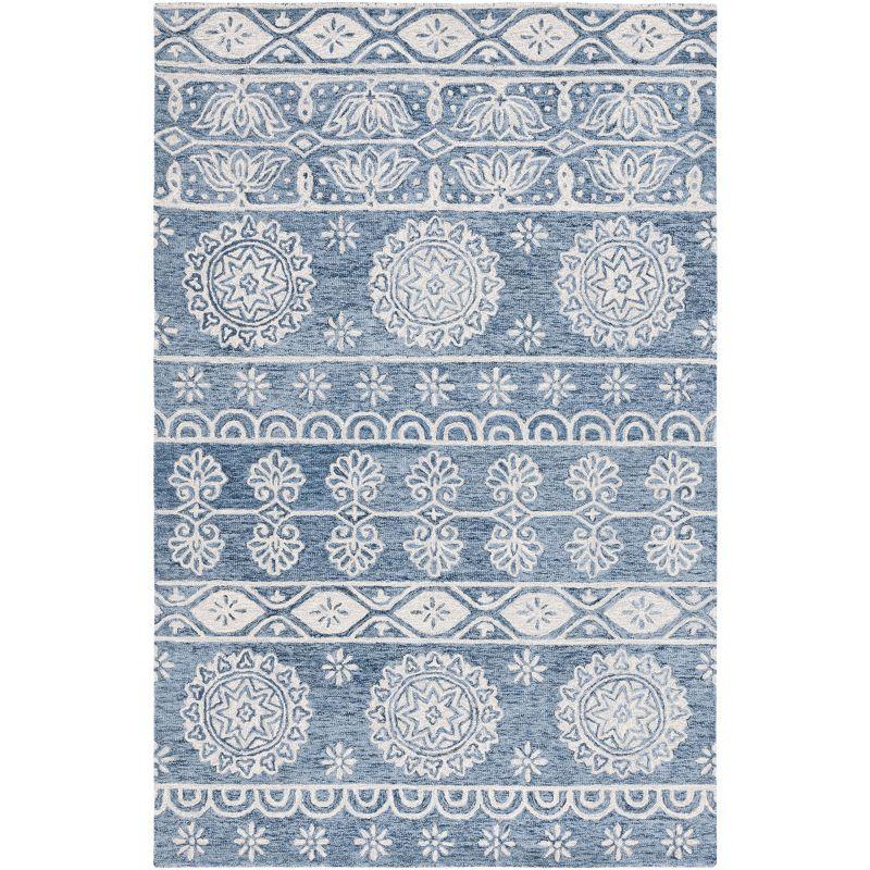 Elegance Blue & Ivory Hand-Tufted Wool Rectangular Rug