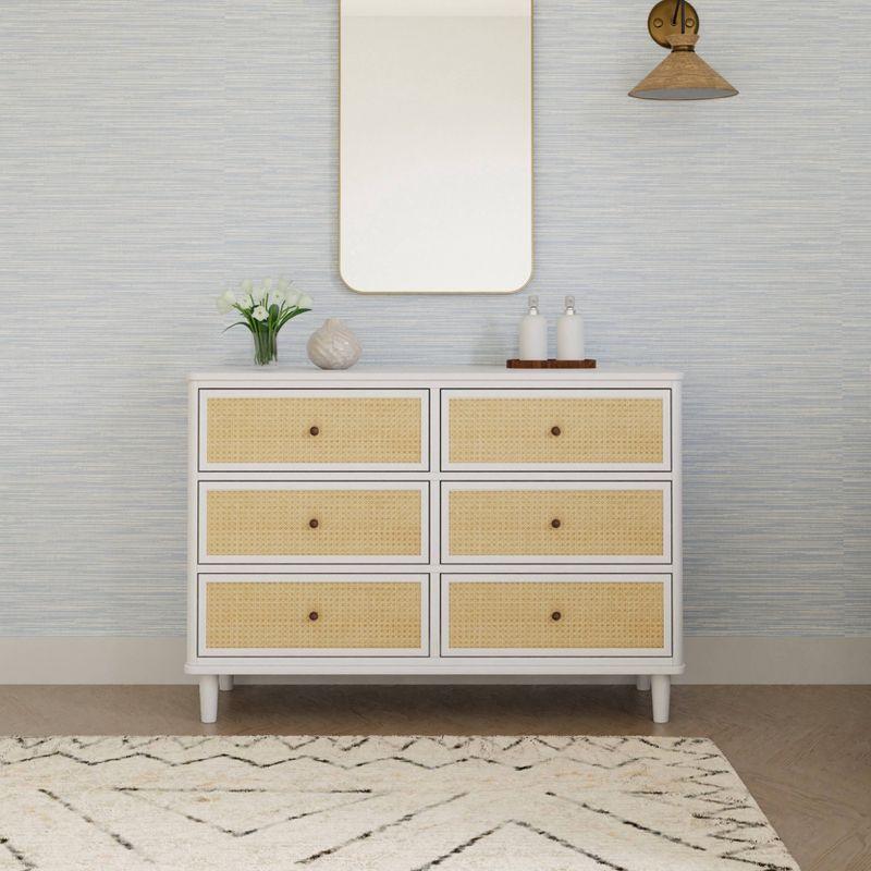 Warm White and Honey Cane 6-Drawer Dresser with Soft Close