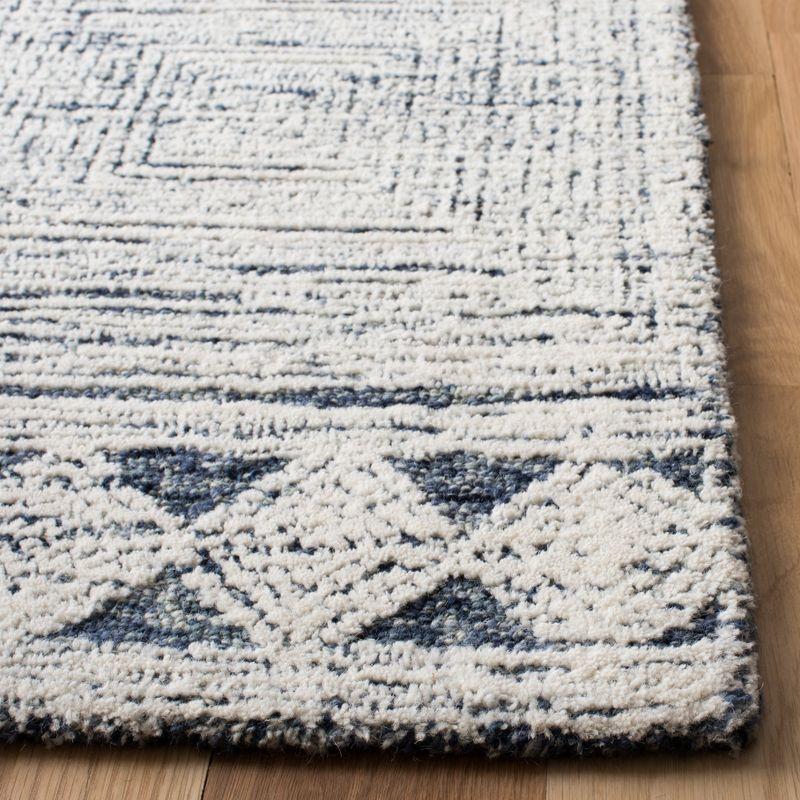 Ivory and Navy 6' x 6' Handmade Wool Abstract Tufted Rug