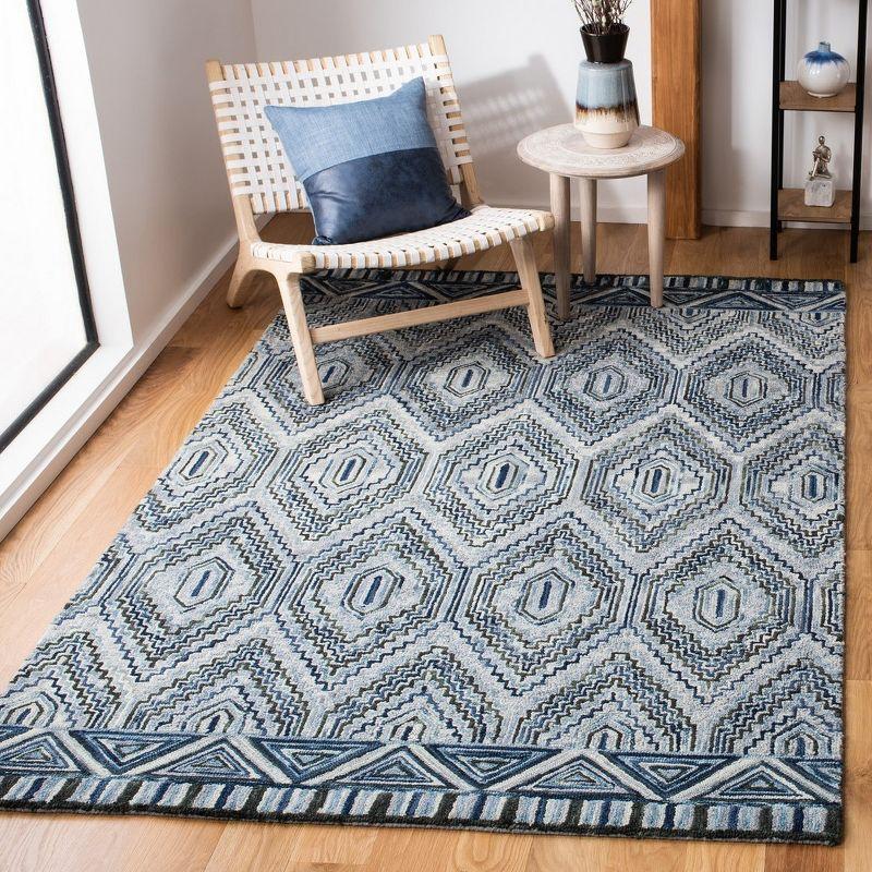 Handmade Tufted Geometric Blue Wool Area Rug 4' x 6'