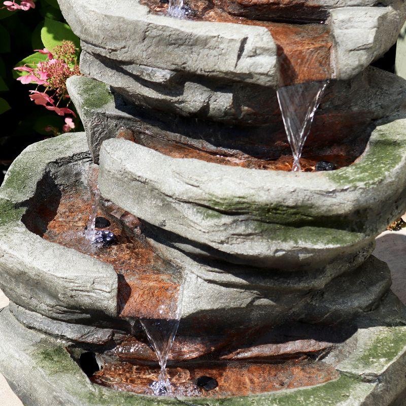 Sunnydaze 31"H Electric Polyresin and Fiberglass Lighted Cobblestone Waterfall Outdoor Water Fountain with LED Lights