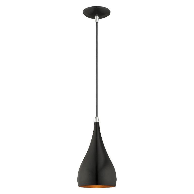 Amador Shiny Black and Gold Mini Pendant Light, 6.25" Indoor/Outdoor