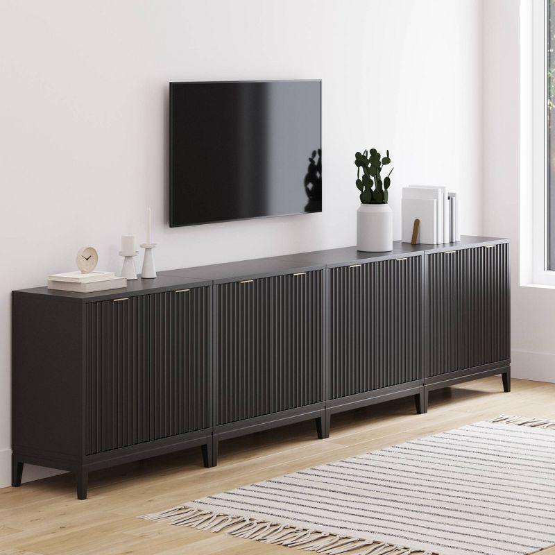 Nathan James Set of 4 Jasper Wood Fluted Console Table with Doors Black