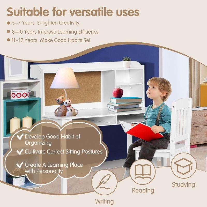 Costway Kids Desk & Chair Set Study Writing Desk w/ Hutch & Bookshelves White
