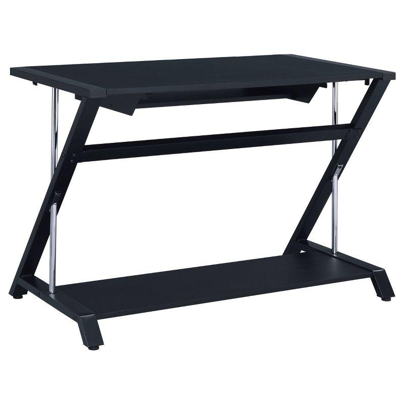 Mallet Computer Desk with Keyboard Tray & Storage Shelf Black - Coaster: Compact, Angled Silhouette, Chrome Detail