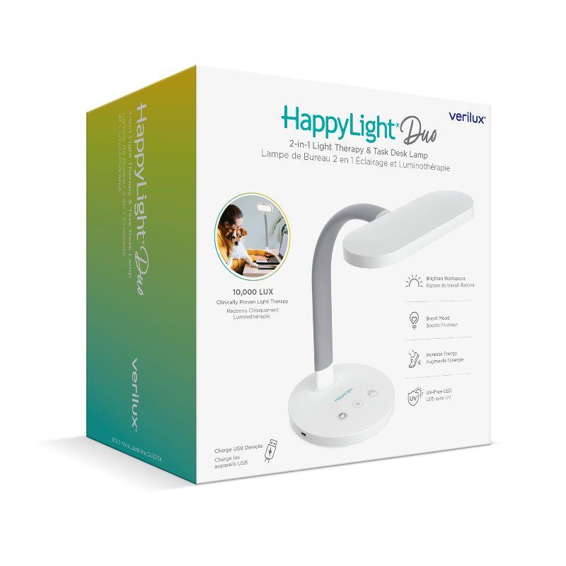 Verilux HappyLight Duo 2-in-1 Light Therapy and Task Desk Lamp White: Modern Design, USB Port, No Assembly Required