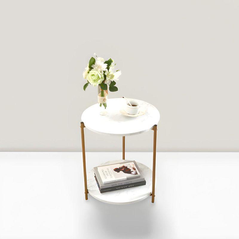 Kings Brand Furniture - Side End Table with White Faux Marble Storage Shelves & Gold Metal Frame