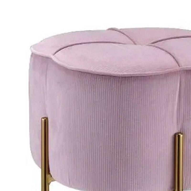 17" Bergia Velvet Ottoman Blush Pink - Acme Furniture: Gold Metal Leg, Ribbed Upholstery, No Assembly Required