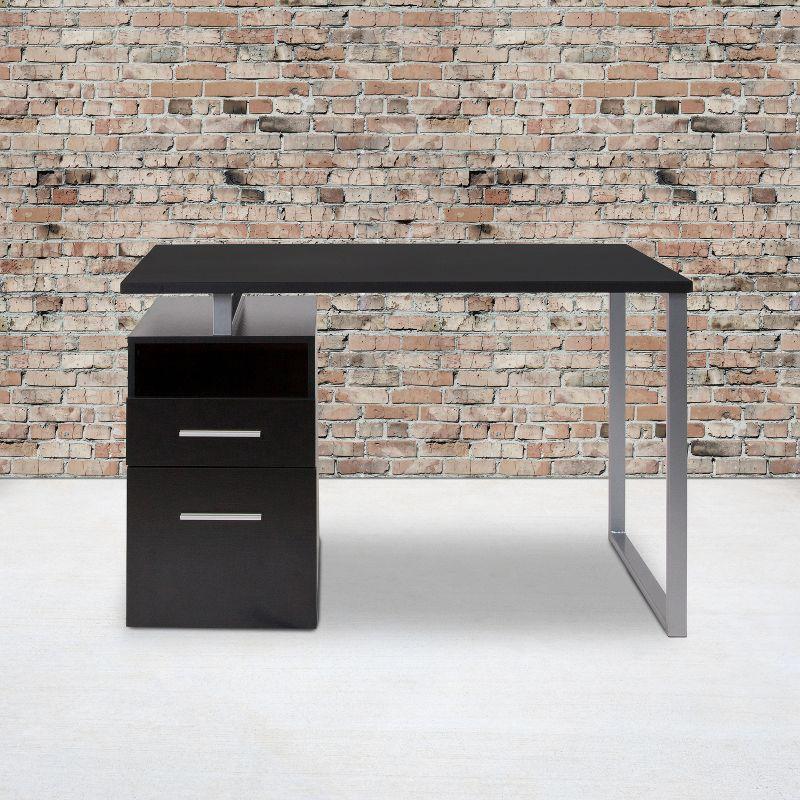 Harwood Dark Ash 51" Computer Desk with Silver Metal Frame and Drawers