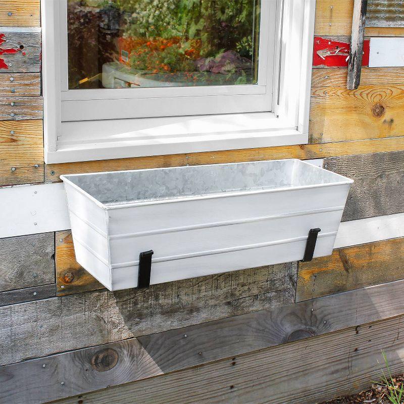 ACHLA Designs Galvanized With Wall Brackets Rectangular Steel Planter Boxes