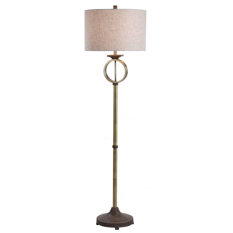 Ring with Moulded Wood Like Accents Floor Lamp Brass - StyleCraft: Off-White Linen Shade, UL Listed